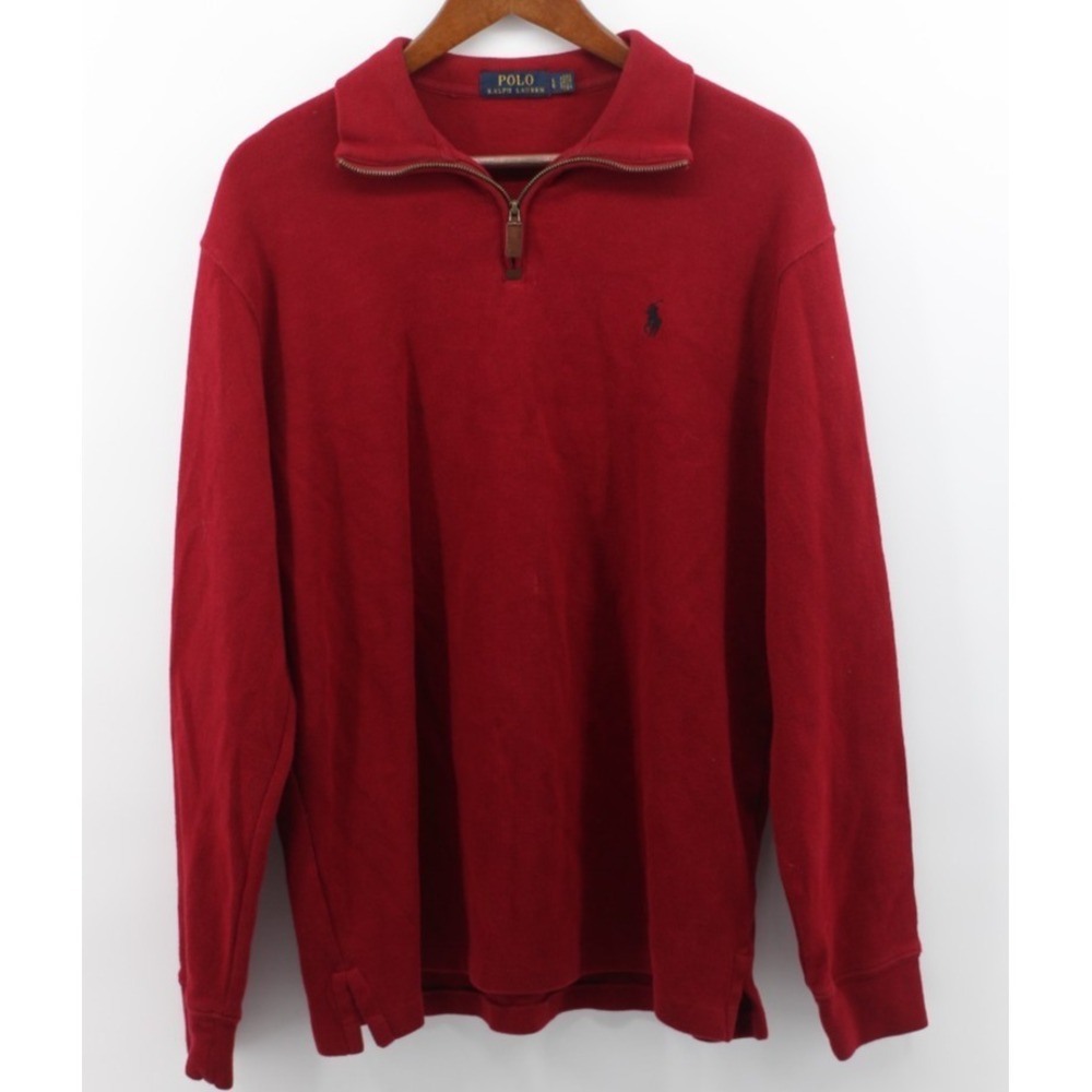 Polo Ralph Lauren Red Quarter-Zip Sweater Large Ribbed Flaw